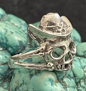 Skull Bones Ring Sterling Silver Men's Ghost Rider Hat 925 Band 4.3g Sz 8 - Picture 1 of 7