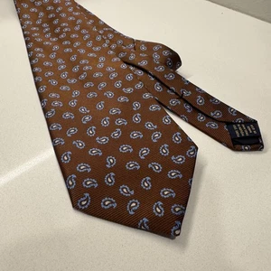 Brooks Brothers Tie Brown Repp Paisley Men 100% Silk Necktie USA Stain Resistant - Picture 1 of 6