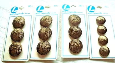 Vintage BGE Goldtone Metal Woven Yarn Pattern 13 Round Shank Buttons 5/8" & 7/8" - Image 1 of 4