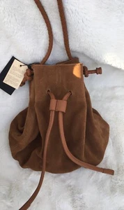 ZARA women’s brown genuine suede LEATHER BUCKET STYLE BAG DRAWSTRING BNWT* - Picture 1 of 21