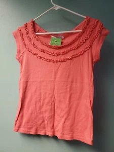 NWT Fresh Produce Slightly Fitted Ruffle Neck Pink Baby Rib Island Top Sz S $46 - Picture 1 of 3