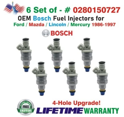OEM x6 Bosch 4Hole Upgrade Fuel Injectors for 1986-97 MERCURY/FORD/LINCOLN/MAZDA - Image 1 of 4