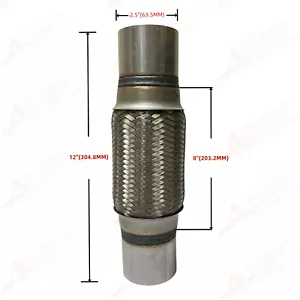 2.5" OD x 8" Exhaust Flex Pipe Connector Stainless Steel Double Braided 12'' OL - Foto 1 di 3