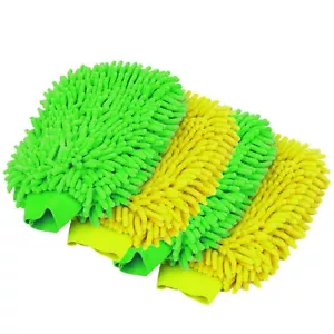 Microfiber Soft Car Wash Chenille Mitt - Hand Wash Gloves (Yellow&Green) 4 Pack - Picture 1 of 6