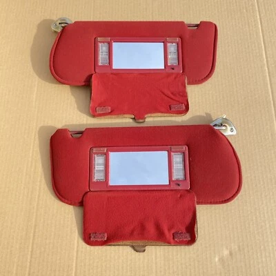 87-93 Mustang Scarlet RED Sun Visors w Lights Mirror Foxbody LX GT 5.0 OEM 2N2 - Image 1 of 4