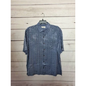 Caribbean Mens Button Front Shirt Blue Black Geometric Short Sleeve Pocket XL - Picture 1 of 5