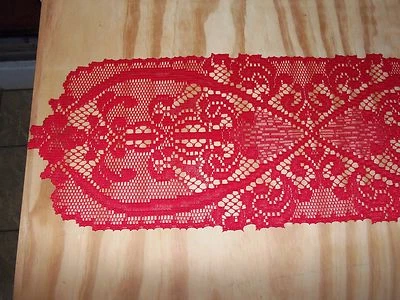 Lace Table Runner Red Scroll and Medallion design  49” x 9” - Image 1 of 4