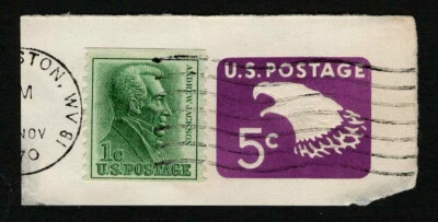 US 1965 #U550 (w/#1225) Purple 5c Eagle Cut Square Used - Image 1 of 2
