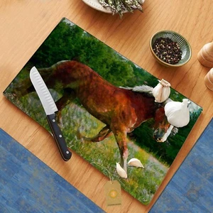 Belgian Draft Horse Flower Field Glass Cutting Board Hot Plate Trivet - Picture 1 of 1