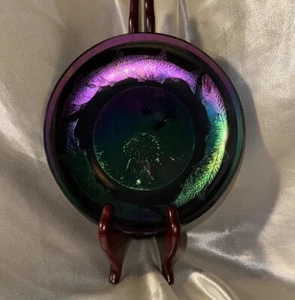 Vintage  DRU MALONE Alaska Iridized Art Glass Signed 7.5" Fish  Pattern Plate - Picture 1 of 10