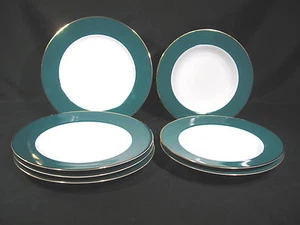 Juego de 7 platos de cena y tazones de sopa de Strawberry Street Halo verde adorno dorado - Imagen 1 de 12