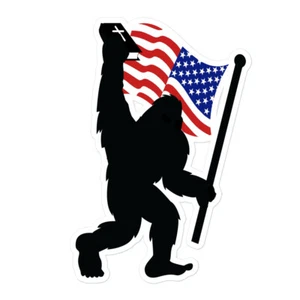 Patriotic Bigfoot American Flag & Bible sticker Christian Sasquatch YETI Decal - Picture 1 of 21