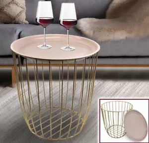 Design BEISTELLTISCH mit STAURAUM Sofa Couchtisch Drahtkorb Metall Tablett - Bild 1 von 9