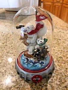 Franklin Mint Coca-Cola Polar Bears North Pole or Bust Glass Dome 1998 L@@K - Picture 1 of 8