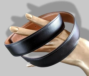 Hermes [106] 2004 Black/Gold Reversible Leather Strap Belt 32 MM Sz 75, NIB ! - Picture 1 of 5