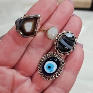 Damen Konvolut 4 Naturstein Ringe Sterlingsilber vergoldet Ringe Boho Bohemian - Bild 1 von 6