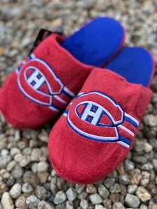Montreal Canadians Comfy NHL Plush Stripe slippers mens size Medium 9-10 foco - Picture 1 of 3