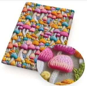 Mushroom Polyester Cotton blend fabric 20"x55" 1229766 printed crochet look - Picture 1 of 2