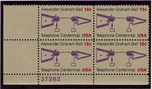 US USA Sc# 1683 MNH FVF PLATE# BLOCK Alexander Graham Bell Telephone Patent - Picture 1 of 1
