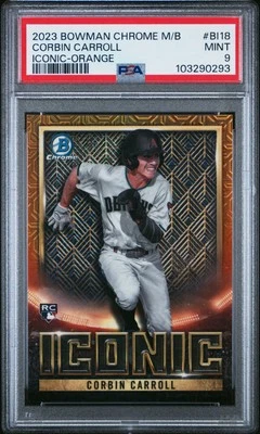 2023 BOWMAN CHROME MB BOWMAN ICONIC ORANGE #BI18 CORBIN CARROLL 12/25 PSA 9 - Image 1 of 2