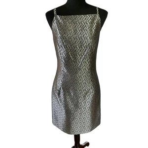 Vintage 90s Silver & Black Geometric Slip Dress 4 - Sleek Satin Minimalist Look - Bild 1 von 4