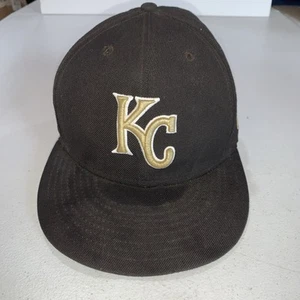 Kansas City Royals New Era 59Fifty Fitted 7 1/2 Hat Cap MLB Baseball Black Gold - Picture 1 of 10
