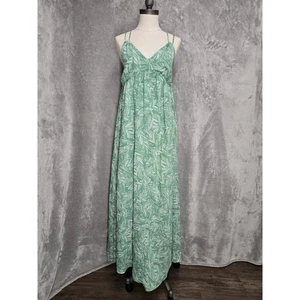 Aakaa Green Leaf Print Maxi Dress Sleeveless Babydoll Casual Sundress XS - Picture 1 of 8