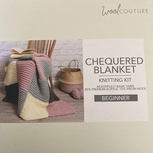 Chequered Blanket Knitting Kit for Beginners Yarn, Manual, Knitting Needles BNIB - Picture 1 of 6