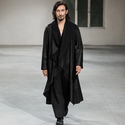 Chaqueta Yohji Yamamoto Hecha en Italia Cuero Cortina Abierta Forrada Algodón Talla 42 Foto 1 de 4