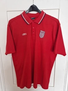 Mens England Football Red Buttoned Polo Shirt Umbro Size Large In Good Condition - Picture 1 of 7