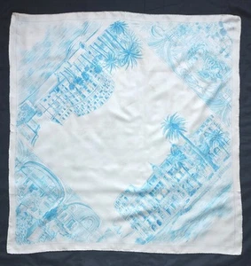 Vintage 60s silk scarf - Hotel de Paris Monte Carlo Souvenir print - 34 x 34 ins - Picture 1 of 10