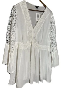 Torrid Babydoll White Lace Blouse Long Sleeve Peasant Cottagecore 2X NWT Angel - Picture 1 of 7