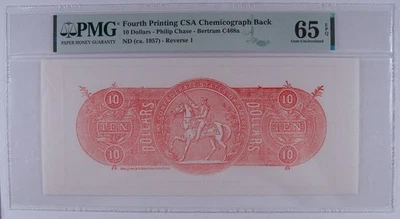 $10 Confederate CSA Chemicograph Fourth Printing Reverse 1 Back PMG Gem 65 EPQ - Image 1 of 2