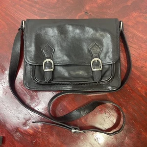 Vintage Made in Italy Schwarz Echtleder Umhängetasche Schnalle Tasche Handtasche - Bild 1 von 15