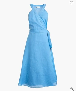 J Crew Leinen Baumwollmischung Himmelsunschärfe echtes Wickelkleid schmale Träger V-Ausschnitt fließend - Bild 1 von 6