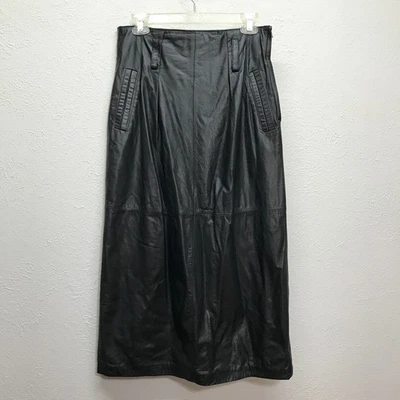 Falda de cuero negra vintage Pia Rucci para mujer 12 bolsillos midi plisados cintura alta Foto 1 de 4