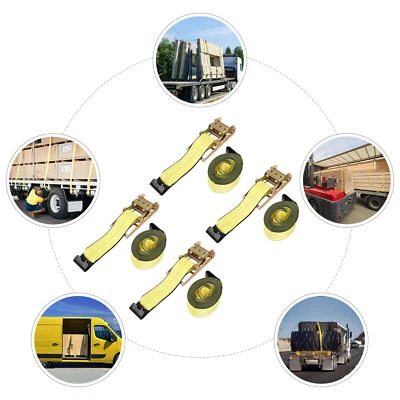 4 correas de amarre de trinquete de 30 pies * 4 pulgadas plataforma para remolques utilitarios correas amarillas Foto 1 de 4