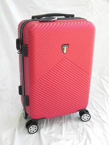 Tucci LUGGAGE Red Harddside 8 Wheel Spinner Suitcase 3D Embossed Design 21" - Picture 1 of 15