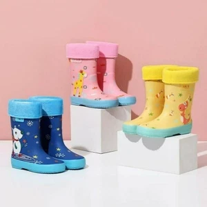 Kids Children Rain Boots Lovely Cartoons Lining Rainshoes Waterproof Warm Shoes - Picture 1 of 11
