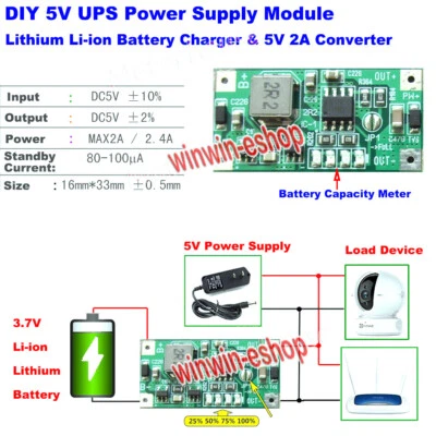 DC5V 2A Converter Lithium Li-ion 18650 Battery Charger Mini DIY UPS Power Supply - Image 1 of 2