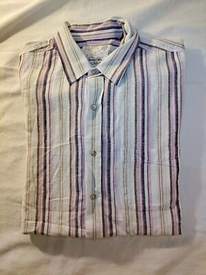 Tasso Elba Island Pink Multicolor Stripe Linen Cotton Short Sleeve Shirt L NWOT - Image 1 of 4