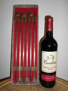 A BOXED SET OF SIX STEEL KEBAB SKEWERS, WITH FRENCH IMPERIAL EAGLE TOP FINIALS - Picture 1 of 5