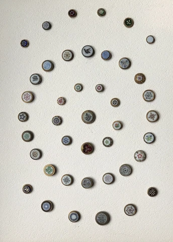 COLLECTOR'S CARD OF  42 ANTIQUE  WAISTCOAT JEWEL  BUTTONS~INCISED  3/8"-5/8" Cover