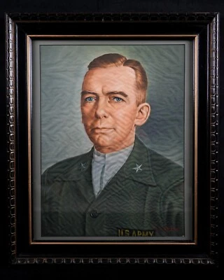 Vintage Framed Acrylic Painting on Fabric "Portrait of U.S. Military Officer" - Image 1 of 4