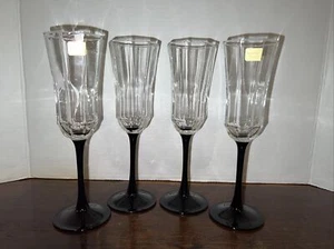 (4) Arcoroc Luminarc FRANCE Black Stemmed OCTIME Champagne Glasses 8 5/8" Tall - Picture 1 of 7