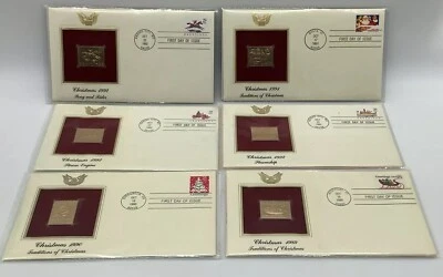 Lote de 6 estampillas réplica lámina oro 22 kt edición primer día Navidad 1998/92 Santa Foto 1 de 4