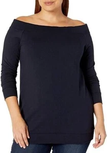 Daily Ritual Womens Terry Cotton Modal Long Sleeve Cold-Shoulder Tunic, Navy, 1X - Picture 1 of 5