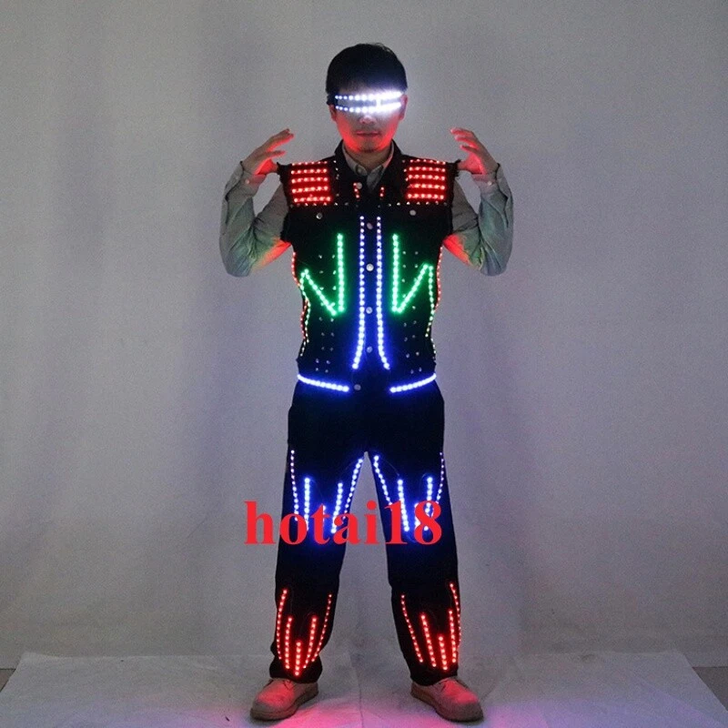 Traje LED Multicolor Disfraz Iluminar Chaleco Pantalones Luminoso Rendimiento Show Set Foto 1 de 4