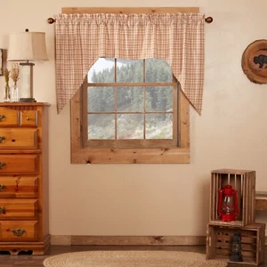 Tacoma Swag Set Country Primitive Plaid Crema Granero Rojo Evergreen Granja En muy buen estado - Imagen 1 de 4