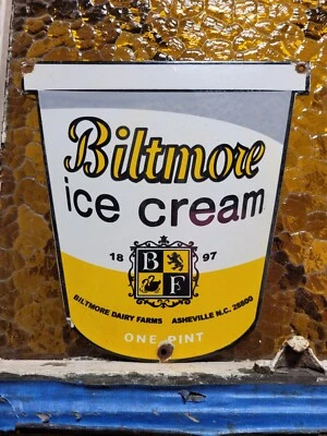 VINTAGE BILTMORE PORCELAIN SIGN ASHEVILLE NC DAIRY FARM ICE CREAM CREAMERY MILK - Image 1 of 4